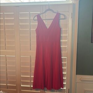 J. Crew Pink and Red A-Line Midi Dress V-Neck Sleeveless